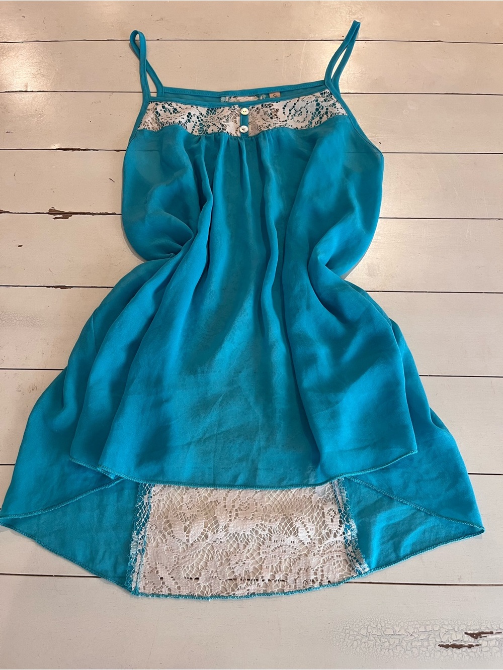 Final Touch Turquoise Blue Lace-Trim Sleep Chemise